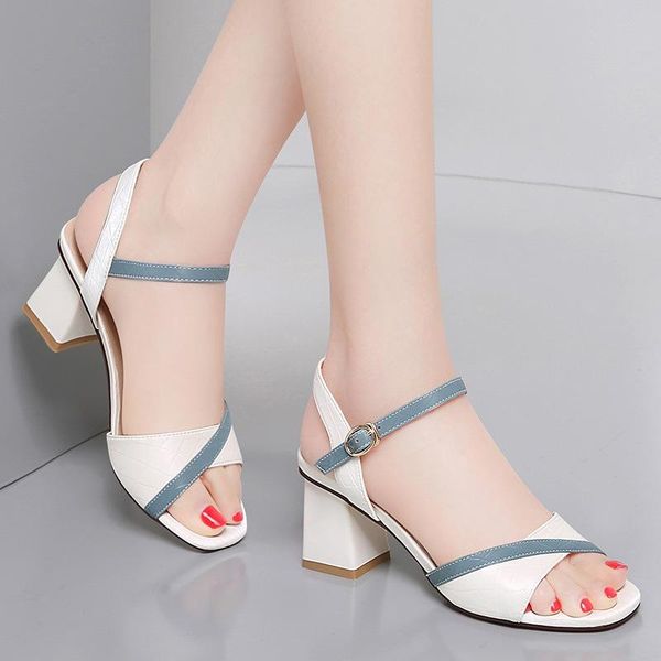 

block heels 2021 summer med female sandal sale of women's shoes buckle strap open toe large size chunky medium girls fashion sandals, Black
