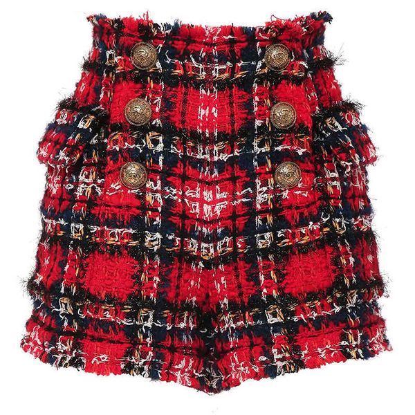 

est designer shorts women's fringed tassel plaid tweed 210526, White;black