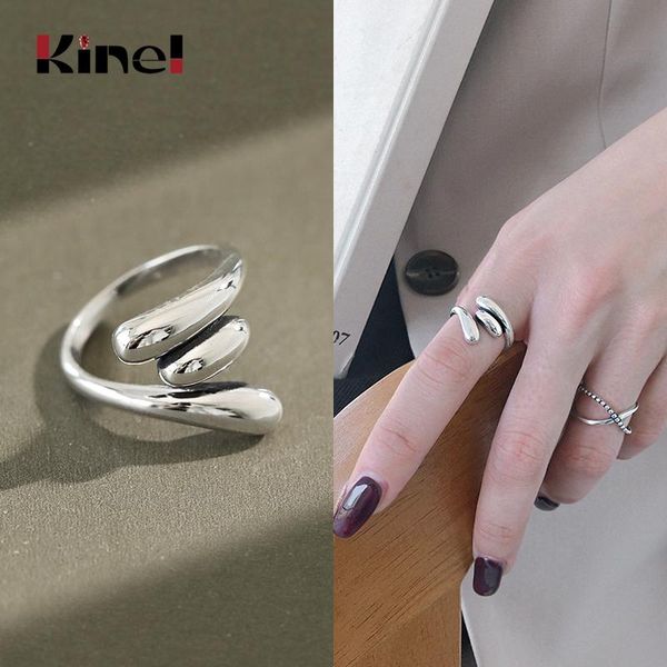 

cluster rings kinel vintage punk woman jewelry s925 sterling silver ring irregular water drop open finger bijoux 2021, Golden;silver