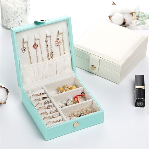 

casegrace new design small jewelry box portable travel organizer jewelry box pu leather jewelry storage case for rings earrings y1214, Black;white