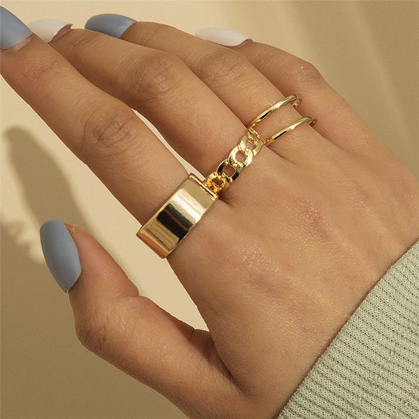 

hollow out wide smooth open rings women alloy chain punk finger ring european hip hop party gold silver hand jewelry sets accessories wholes, Golden;silver