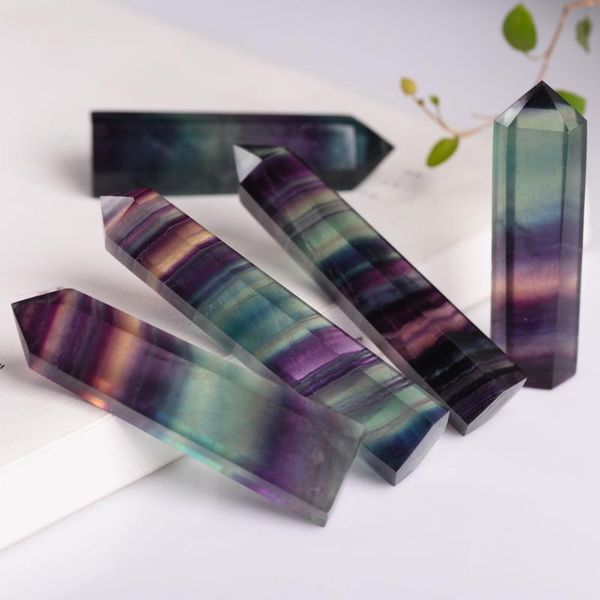

decorative objects & figurines 1pc natural hexagonal crystal quartz healing fluorite wand stone crafts diy necklace room home decoration acc