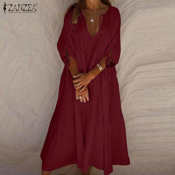 

oversized dresses for women zanzea 2021 summer mid-calf vestido de mujer female sundress casual solid robe 5xl beach, Black;gray