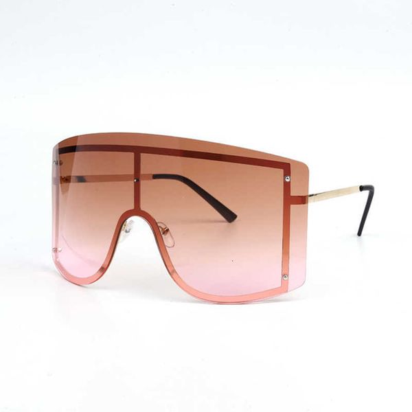 

luxury designer sunglasses oversized women blue yellow gradient fashion rimless metal female shades brand designer personality eyewear, White;black