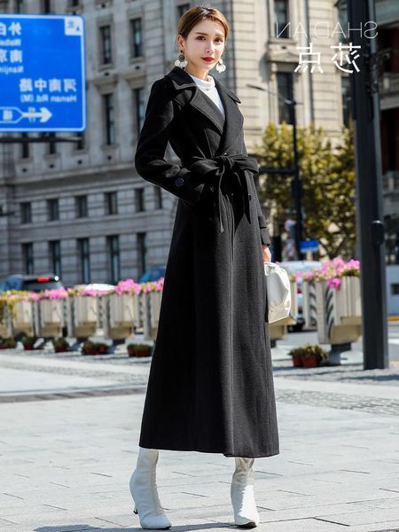 

women's wool & blends autumn and winter cashmere overcoat black tweed in 2021