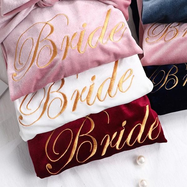 

women's sleepwear velour embroiderybride wedding robe nightgown autumn winter women velvet kimono bathrobe gown soft long home dress xx, Black;red