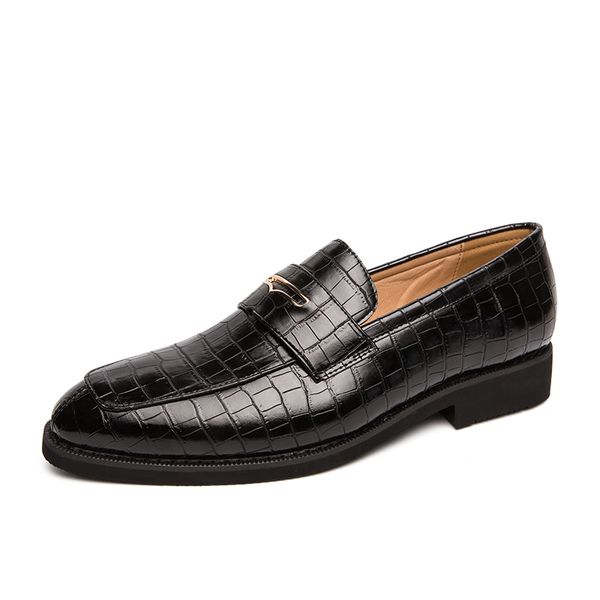 

2022 classic crocodile pattern business flat shoes men designer formal dress leather shoes mens loafers wedding party shoes, Black