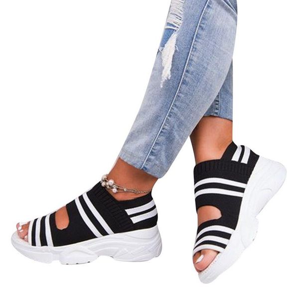 

peep toe shoes women breathable comfy sandals 2021 fashion ladies summer platform plus size slip on casual female, Black