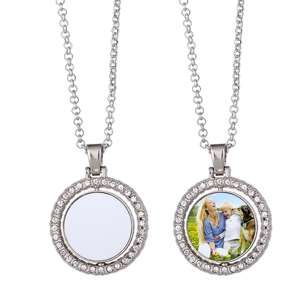 

pendant necklaces sublimation blank rotatable round necklace fashion jewelry, Silver