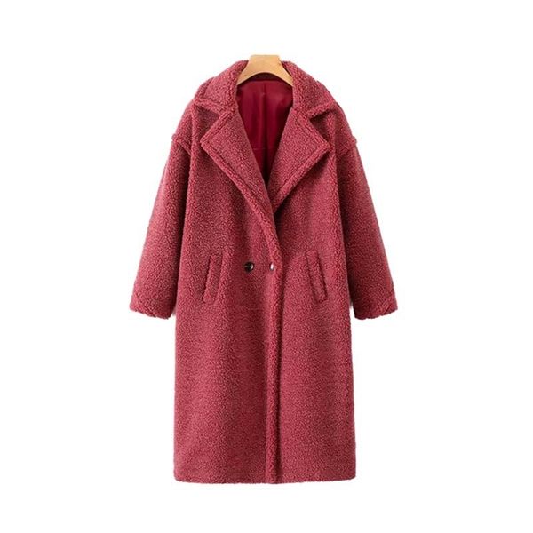 

pink jacket women faux fur thick warm long coat winter pockets double breasted sleeve outerwear casual streetwear 210521, Black;brown