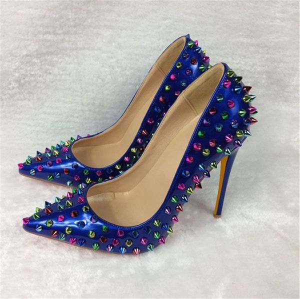 

sandals fashion color rivets high heels shoes women pumps points toe stiletto ladies party wedding size 43 44 qs8q, Black