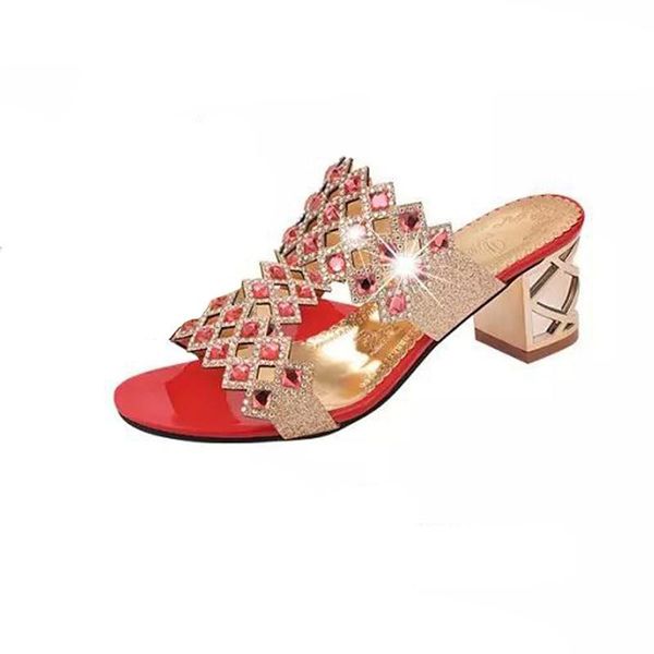 

ladies beach sandal 2021 summer fashion women big rhinestone high heel sandals dames schoenen zapatos mujer <=487g34 slippers, Black