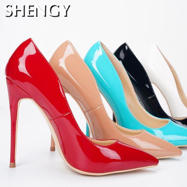 

dress shoes 12cm women high heels pointed toe candy color leather elegant female party office lady wedding, Black