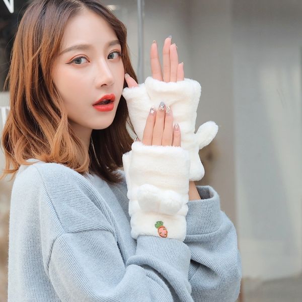 

erIj gloves utumn nd gloves wrm bicycle bicyclewinter femle lovely mittens dew finger hlf finger plush thickening winter plush cycling warm, Blue;gray