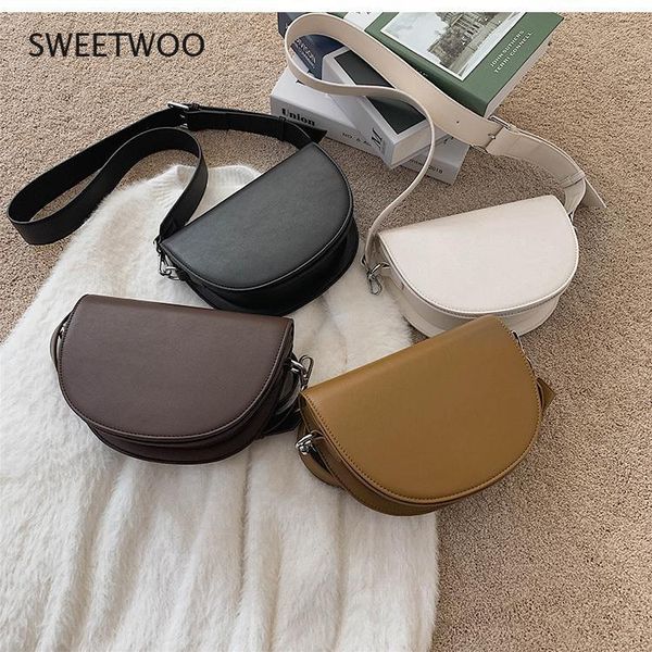 

evening bags vintage solid color 2021 quality pu leather women's designer handbag wide shoulder strap messenger