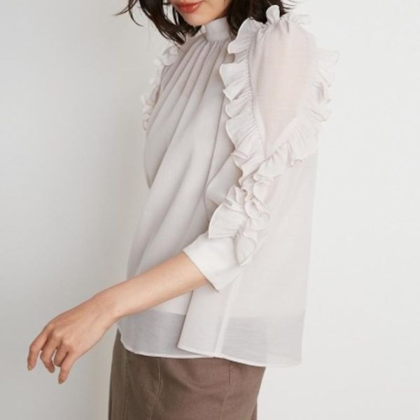 

women's blouses & shirts sweet pleated ruffle sleeve solid drape blouse elegant ol o-neck pullover japanese ploka dot print blusas chic, White