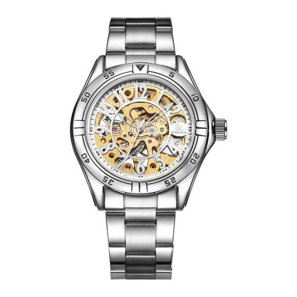 

wristwatches 2021 manual mechanical men's wind watch fashion casual stainless steel strap hollow waterproof relogio masculino, Slivery;brown
