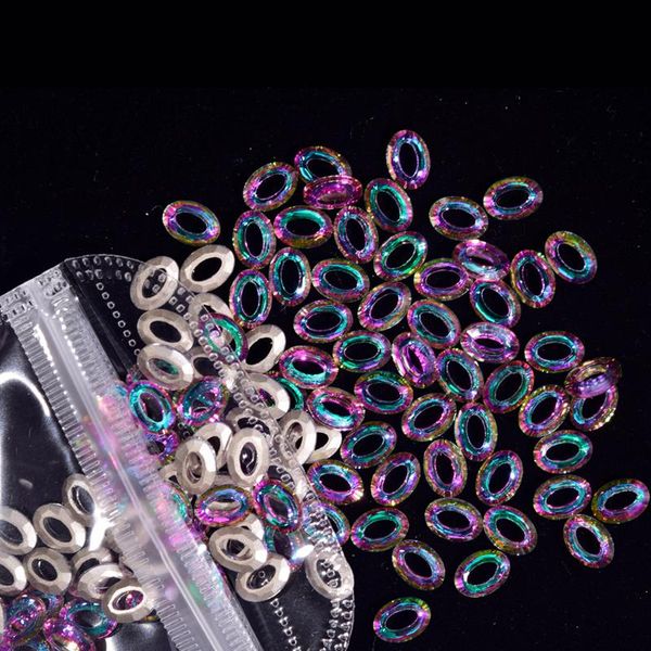 

100pc nail art glass rhinestones 3d angel ring diamond oval square hollow flatback glitter crystal &*&jz1 decorations, Silver;gold