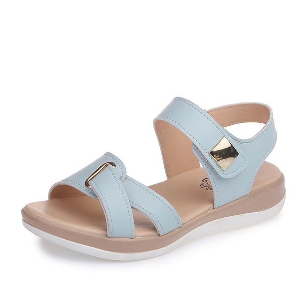 

sandals hkns women female ladies mother genuine leather shoes flats soft hook loop korean bling summer beach, Black