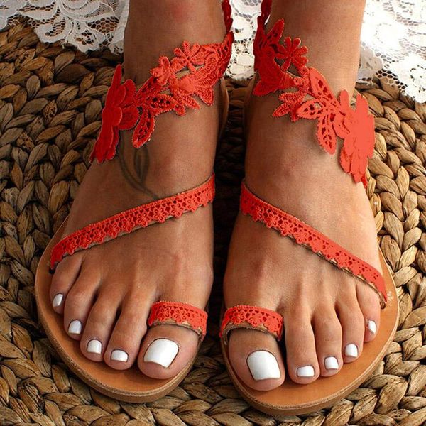 

sandals summer women's 2021 fashion women slip-on flat shoes lace roman sandalias mujer female plus size, Black