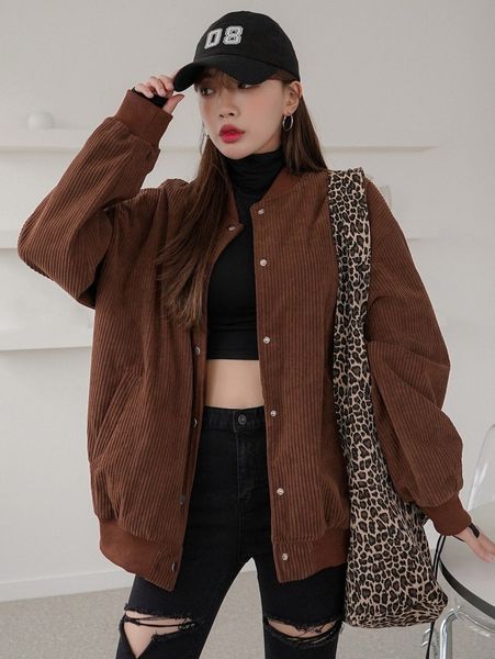 

dazy snap button up corduroy bomber jacket w0wt#, Black;brown