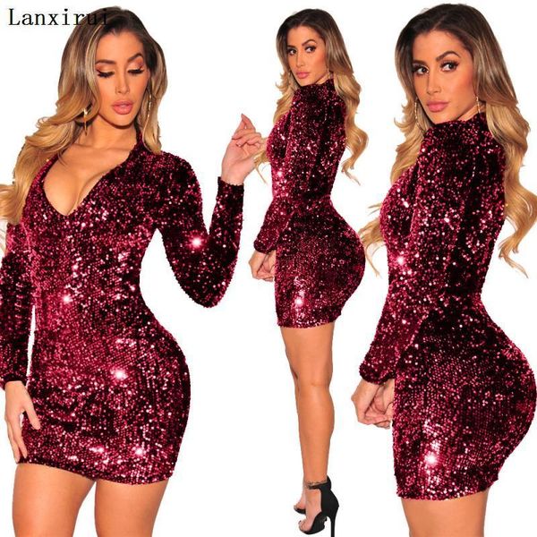 

casual dresses women bling long sleeve dress black v-neck full office party lanxirui vestidos, Black;gray
