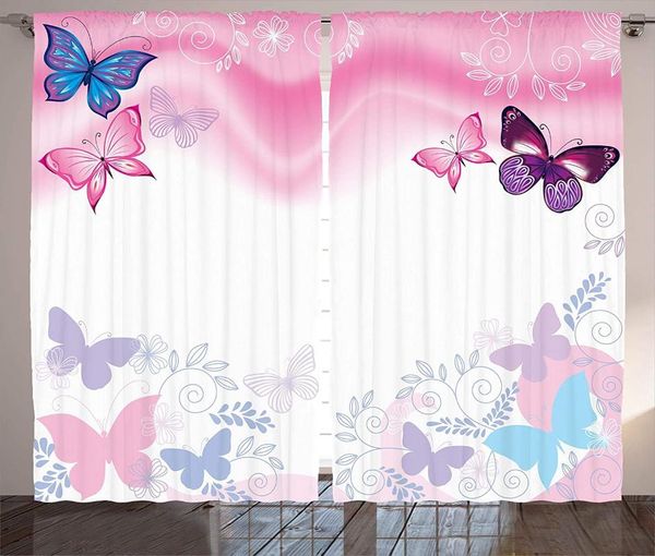 

curtain & drapes princess curtains flowers and butterflies curly wavy leaves insect summertime design living room bedroom window pink