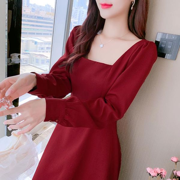 

casual dresses black long sleeved red korean fashion kawaii women's elegant autumn for women 2021 female clothing sukienka, Black;gray