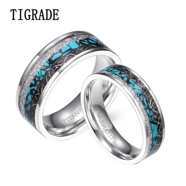 

wedding rings tigrade 6/8mm couple ring men's titanium blue black silver color inlay band high polished engagement women, Slivery;golden
