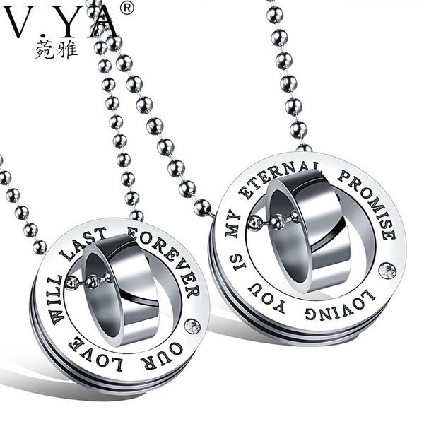 

v.ya 1 piece pendant necklace lovers stainless steel women 45cm/50cm ball chain zircon round for female jewelry necklaces, Silver