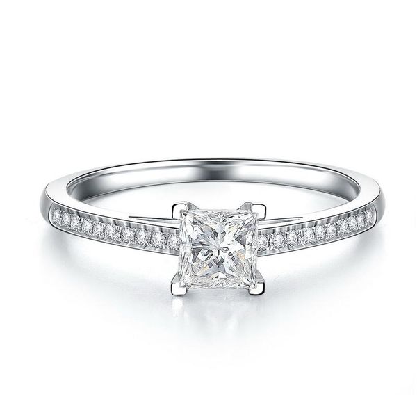 

cluster rings cmajor sterling silver synthetic diamond jewelry elegant temperament 14ct imitation white square classic ring for women, Golden;silver