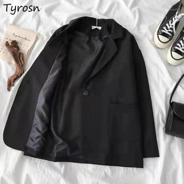 

women's suits & blazers women solid single button simple all-match loose leisure office lady temperament elegant trendy ulzzang streetw, White;black