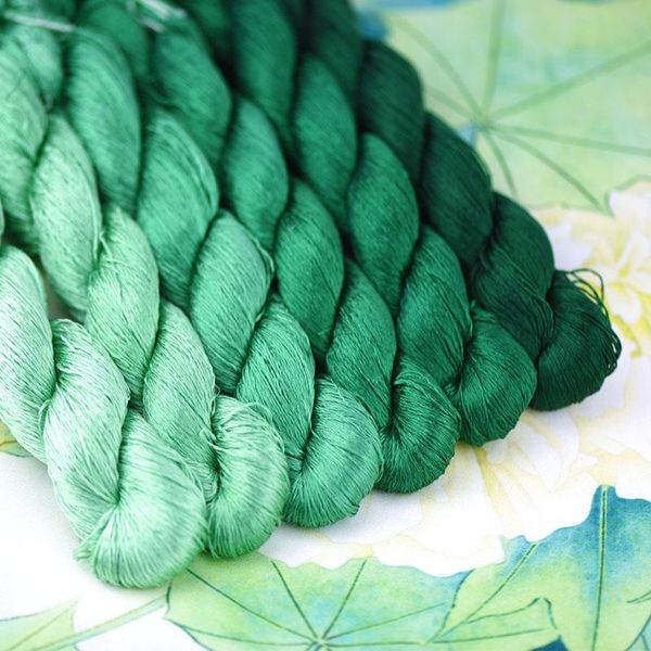 

yarn 1pcs 100% silk thread hand embroidery embroider cross stitch 400m dark green series/6 gradient colors, Black;white