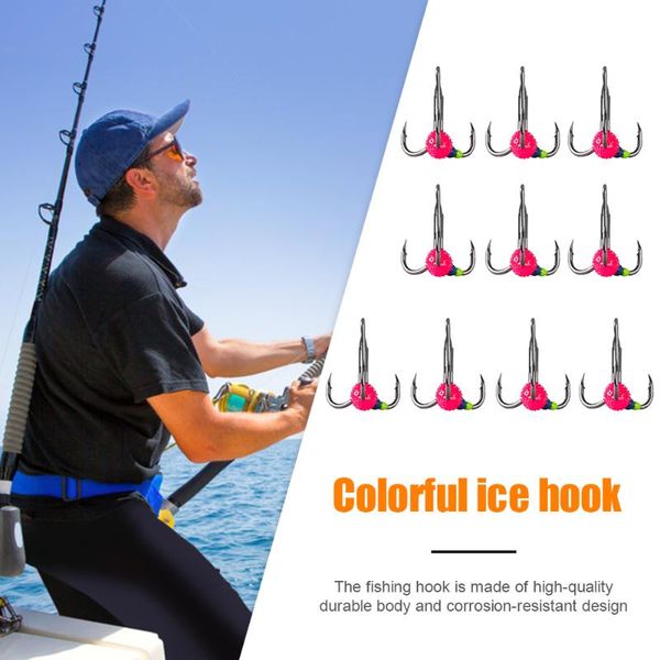 

10pcs winter ice fishing hook lure treble carbon steel sharp hooks tackle anchor