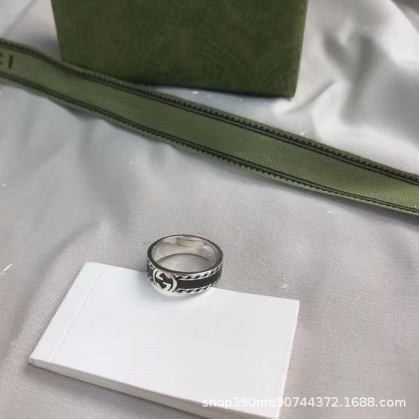 

2021 jewelry double new enamel green old couple's gift for ring girl, Silver