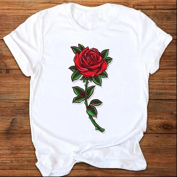 

graphic cartoon rose valentine womens t shirt 90s short sleeve printing print clothes lady tees female, White