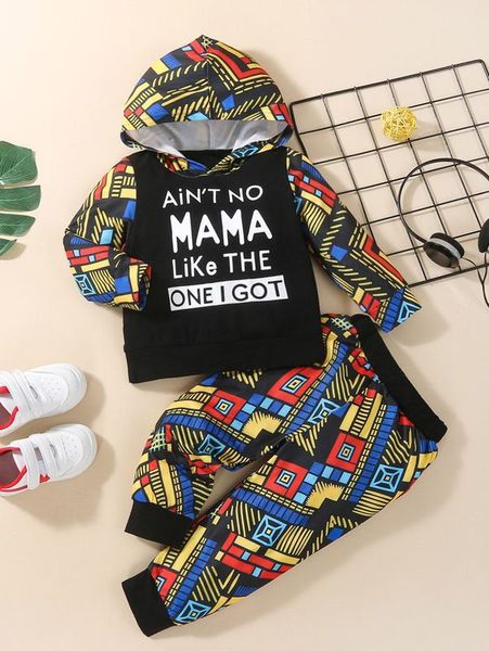 

baby geo and slogan graphic hoodie with sweatpants she, White