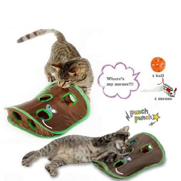 

cat interactive toy hide seek game toys 9 holes tunnel mouse ball hunt intelligence pet hidden hole kitten foldable
