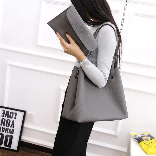 

evening bags simple 2pcs women set pu leather shoulder bag large capacity ladies fashion clutch underarm purse and handbag tote