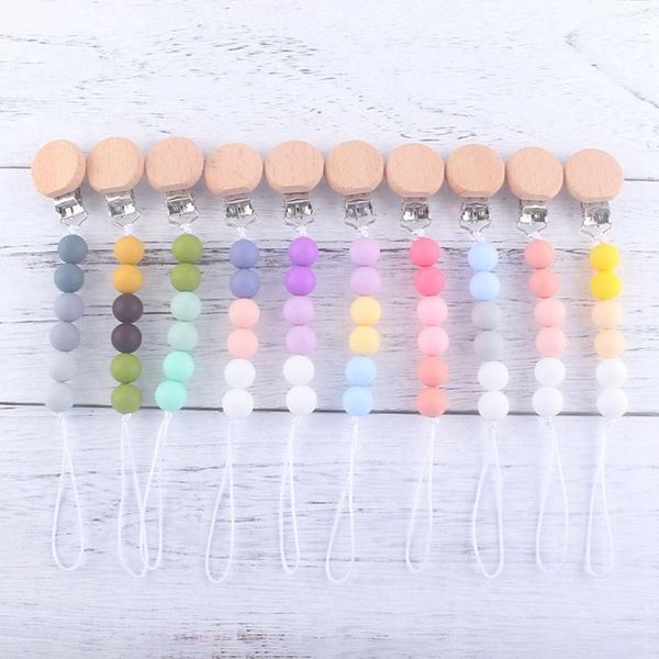 

pacifiers# baby pacifier clips wooden silicone teething beads holder teether toy chewable anti-lost chains