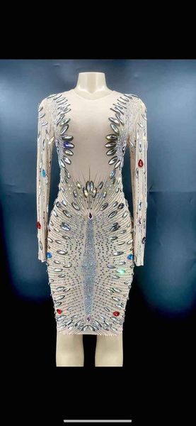 

casual dresses sparkly crystals see through short dress prom party evening outfit birthday celebrate wear rhinestone for stage, Black;gray