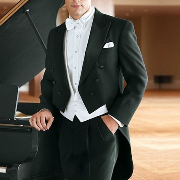 

men's suits & blazers black wedding tail coat for groom dinner party male fashion tuxedo 3 piece formal men with white vest pants prom, White;black
