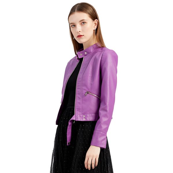 

women's faux leather jacket casual daily fashion street autumn spring regular stand collar slim long sleeve solid color pockets, Black;brown