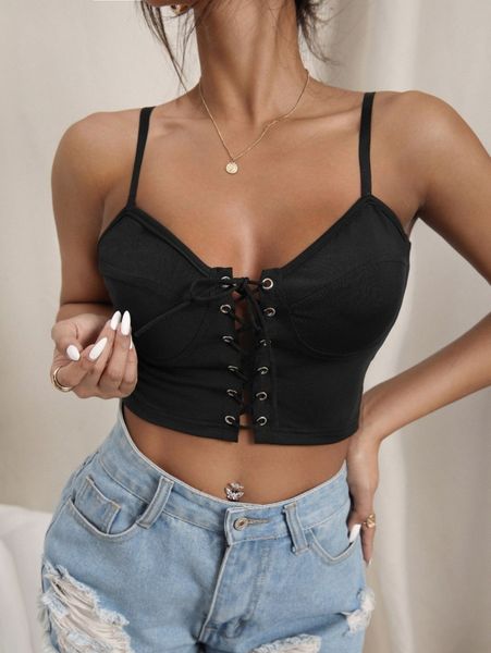

grommet lace up bustier crop cami n9yg#, White