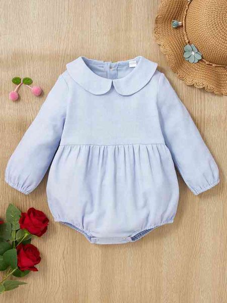 

baby peter-pan collar button back bodysuit she, Blue