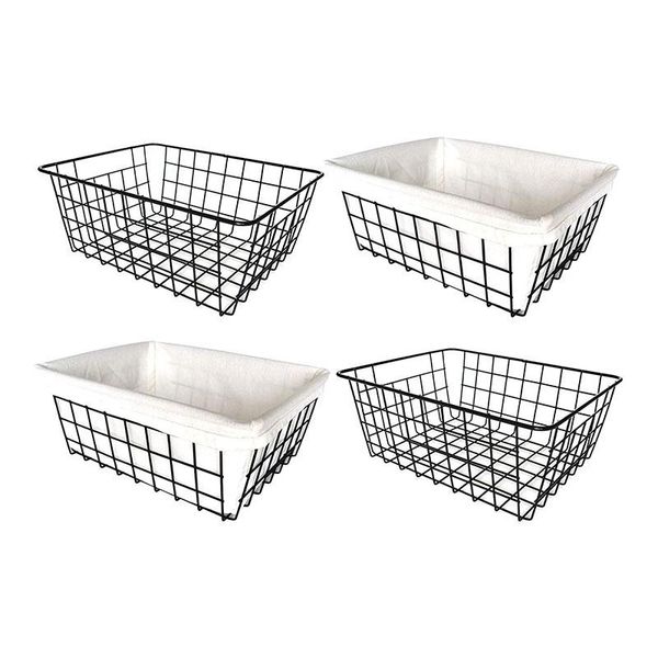 

storage baskets wire baskets, 4 pack metal household organizer, refrigerator bin with handles, for pantry, er, kitchen