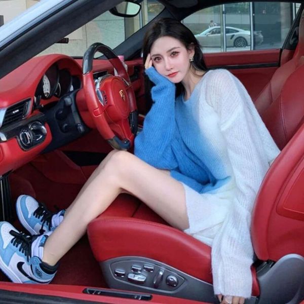 

autumn and winter loose sweet red halo dyed sweater style top, White;black