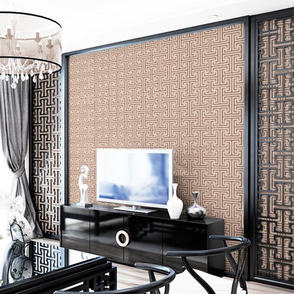 

chinese deerskin living room wallpaper 3d circle grid non woven fabric thickened bedroom modern u124 wallpapers