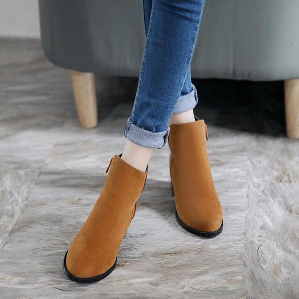 

boots big size 9 10 11-15 women shoes ankle for ladies woman winter suede side zipper with thick heel, Black
