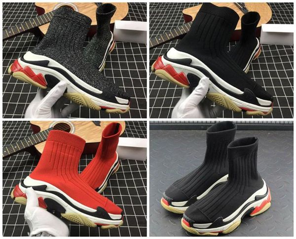 

designer sneakers new sock shoes air wool knit speed trainer fashion knitted elastic sock boots men women casual jogging walking size35-45, Black